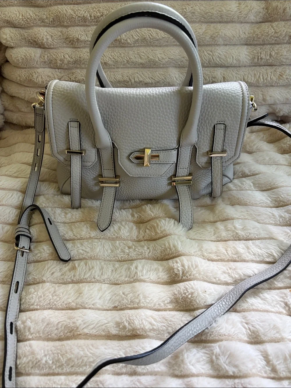 Rebecca Minkoff White Pebbled Leather Satchel with Gold Hardware